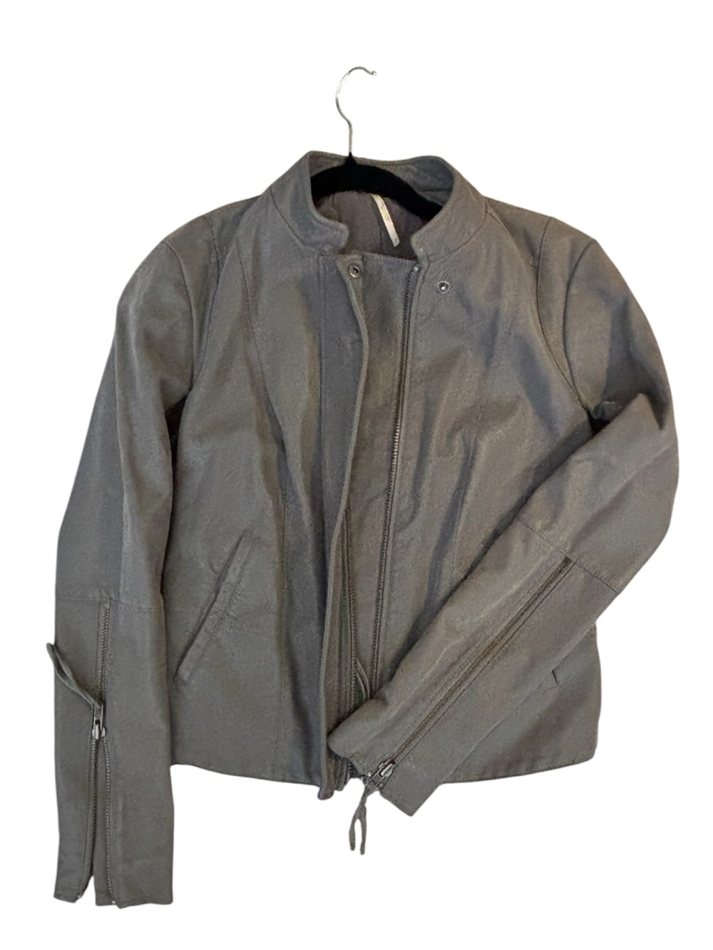 Free People Cool & Clean Moto Jacket Vegan Faux Leather Still Mill Gray